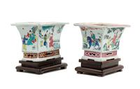 A Pair of Chinese Famille Rose Porcelain Cache Pots
