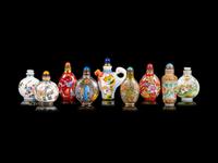 Nine Chinese Painted Glass Snuff Bottles