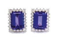 A Pair of Platinum, Tanzanite and Diamond Earclips, 17.40 dwts.