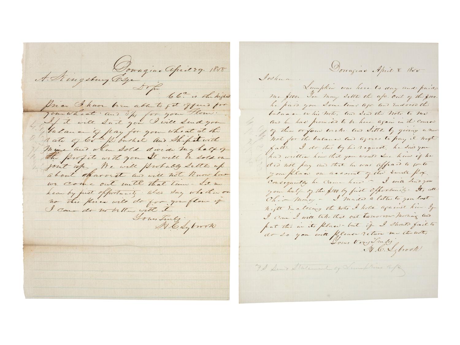 [MICHIGAN]. A group of documents related to Michigan merchant Asa Kingsbury, including: