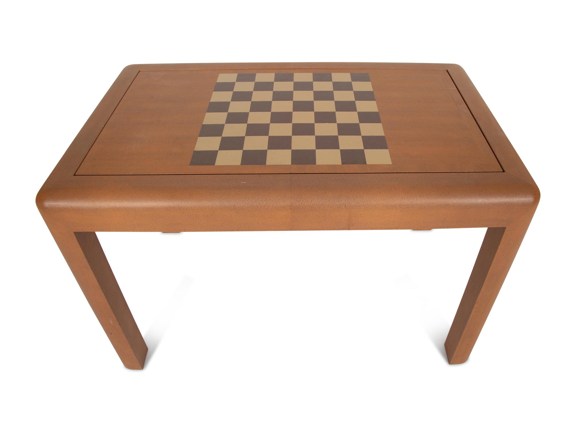 A Karl Springer Style Lizard Skin Wrapped Game Table — 20th Century