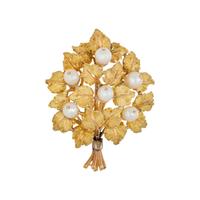 BUCCELLATI, TRICOLOR GOLD AND CULTURED PEARL BROOCH