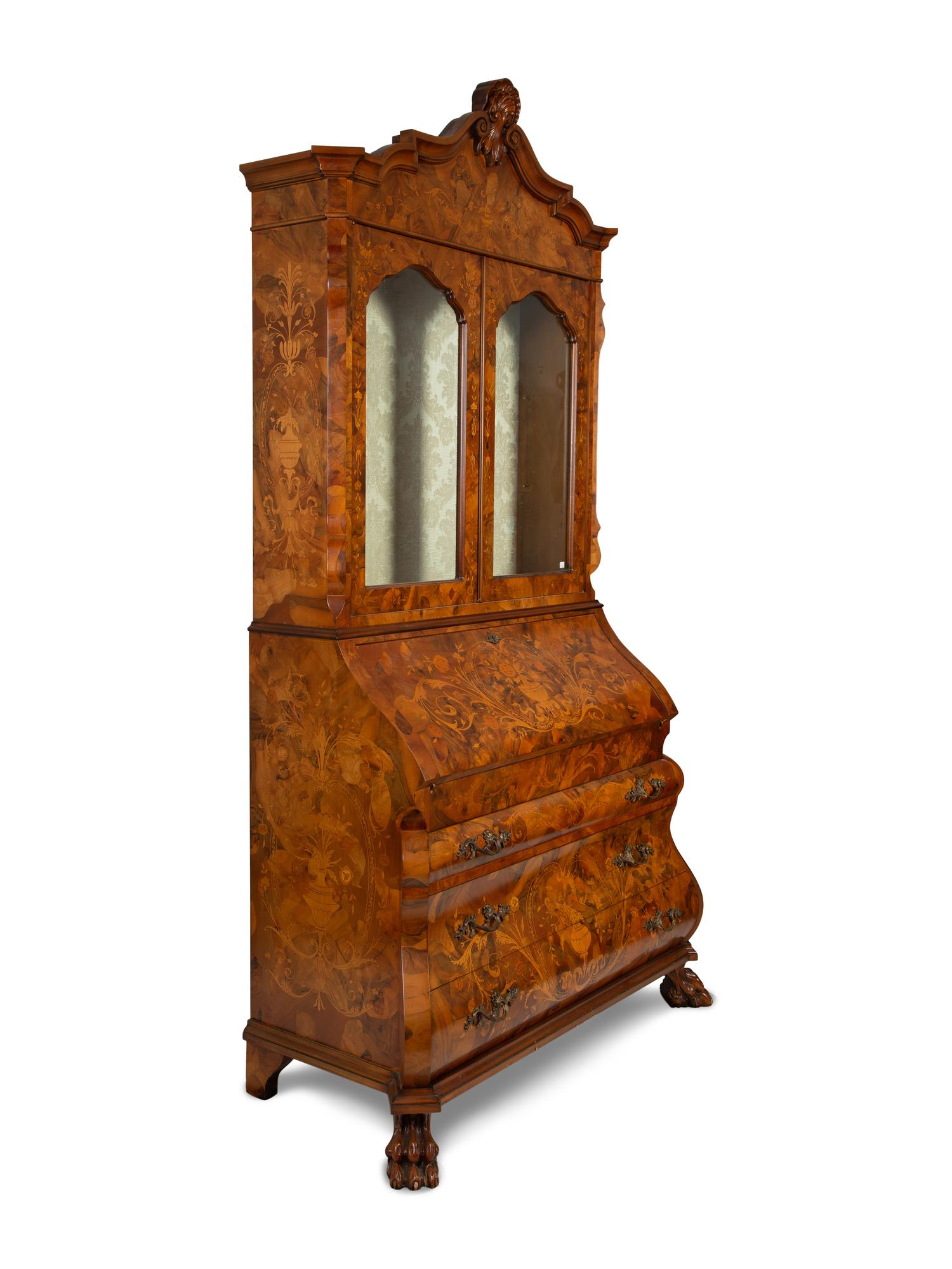 A Dutch Baroque Style Marquetry Secretary Bookcase — 20TH CENTURY