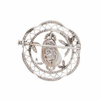 Antique, Natural Silver Pearl, Diamond, and Platinum Brooch