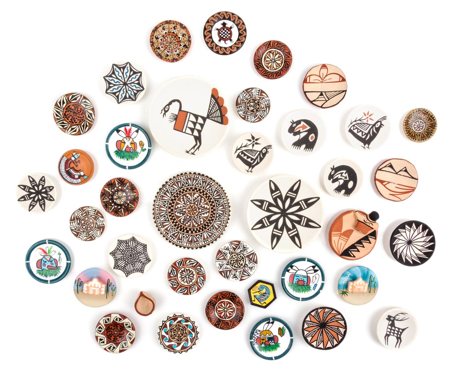 A Collection of Native American Pottery Plates Diameter of largest 2 1/4 inches. — Various Makers