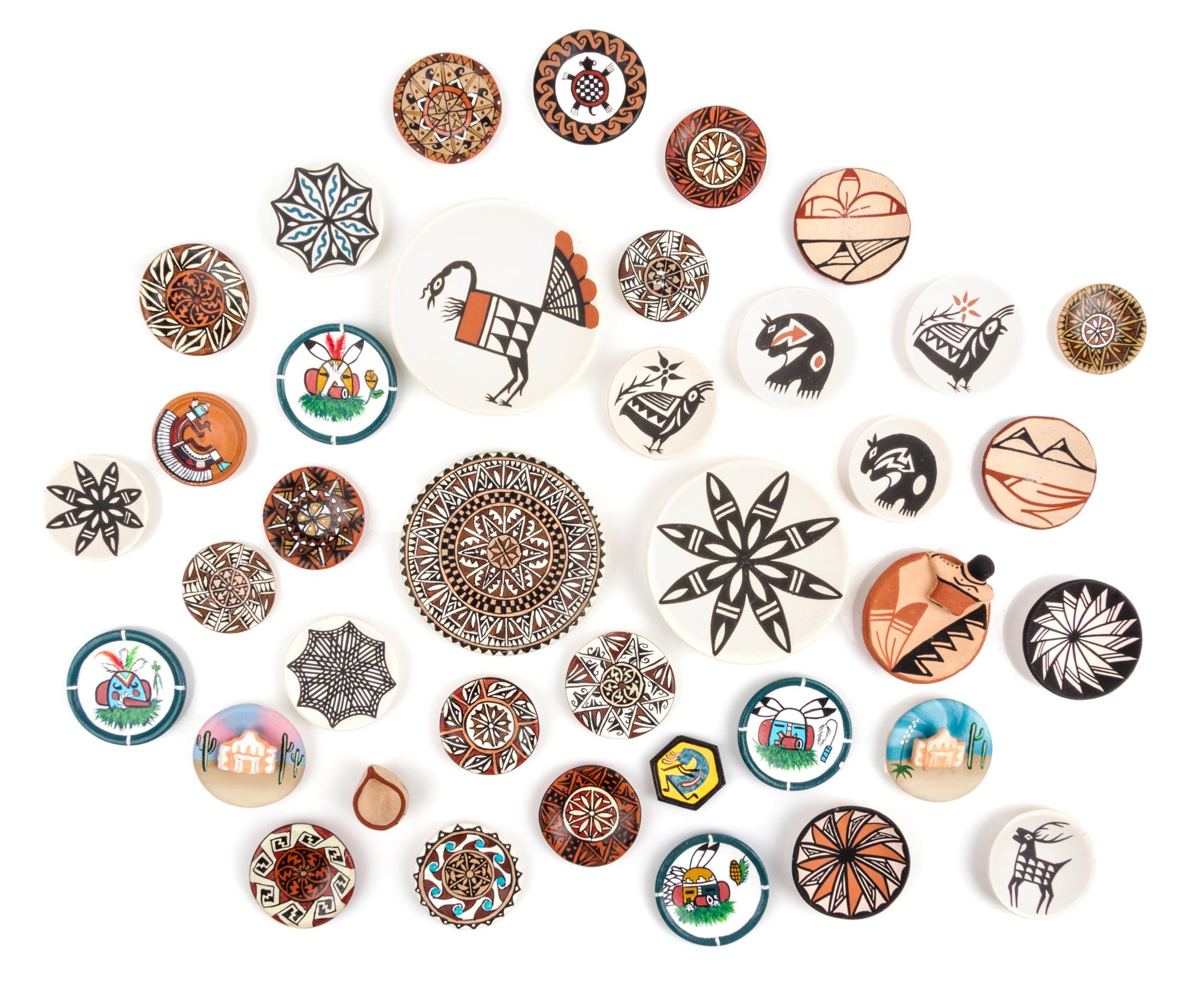 A Collection of Native American Pottery Plates Diameter of largest 2 1/4 inches. — Various Makers