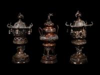 Two Japanese Pagoda-Form Bronze Lanterns and A Bronze Incense Burner