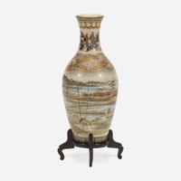 A Japanese Satsuma-type enameled pottery cabinet vase with wood stand, Yabu Meizan Meiji period