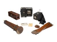 [CAMERAS] 2 tintype cameras, incl. Nodark wooden box camera and unique camera, with Model A Instant.