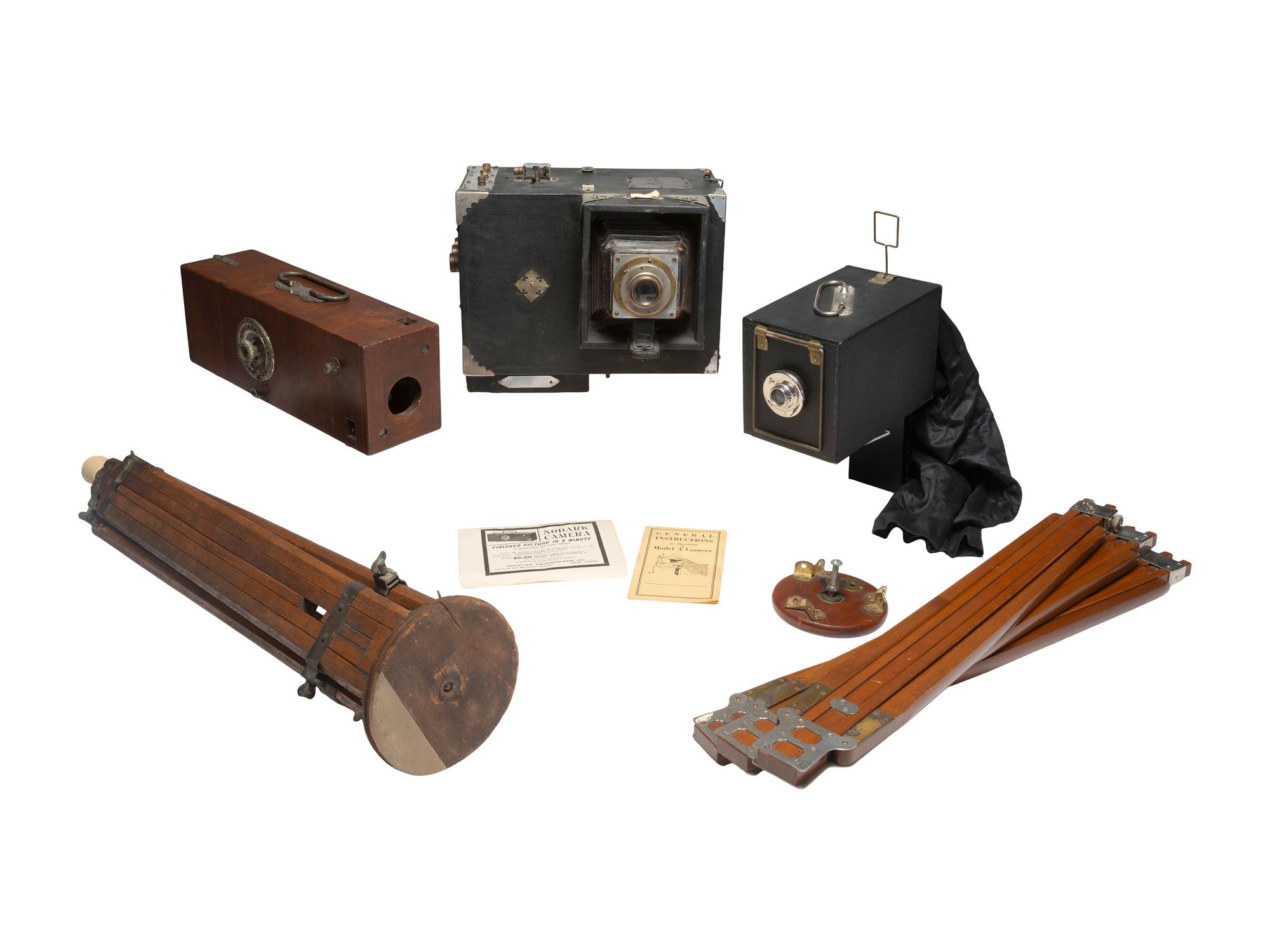 [CAMERAS] 2 tintype cameras, incl. Nodark wooden box camera and unique camera, with Model A Instant.