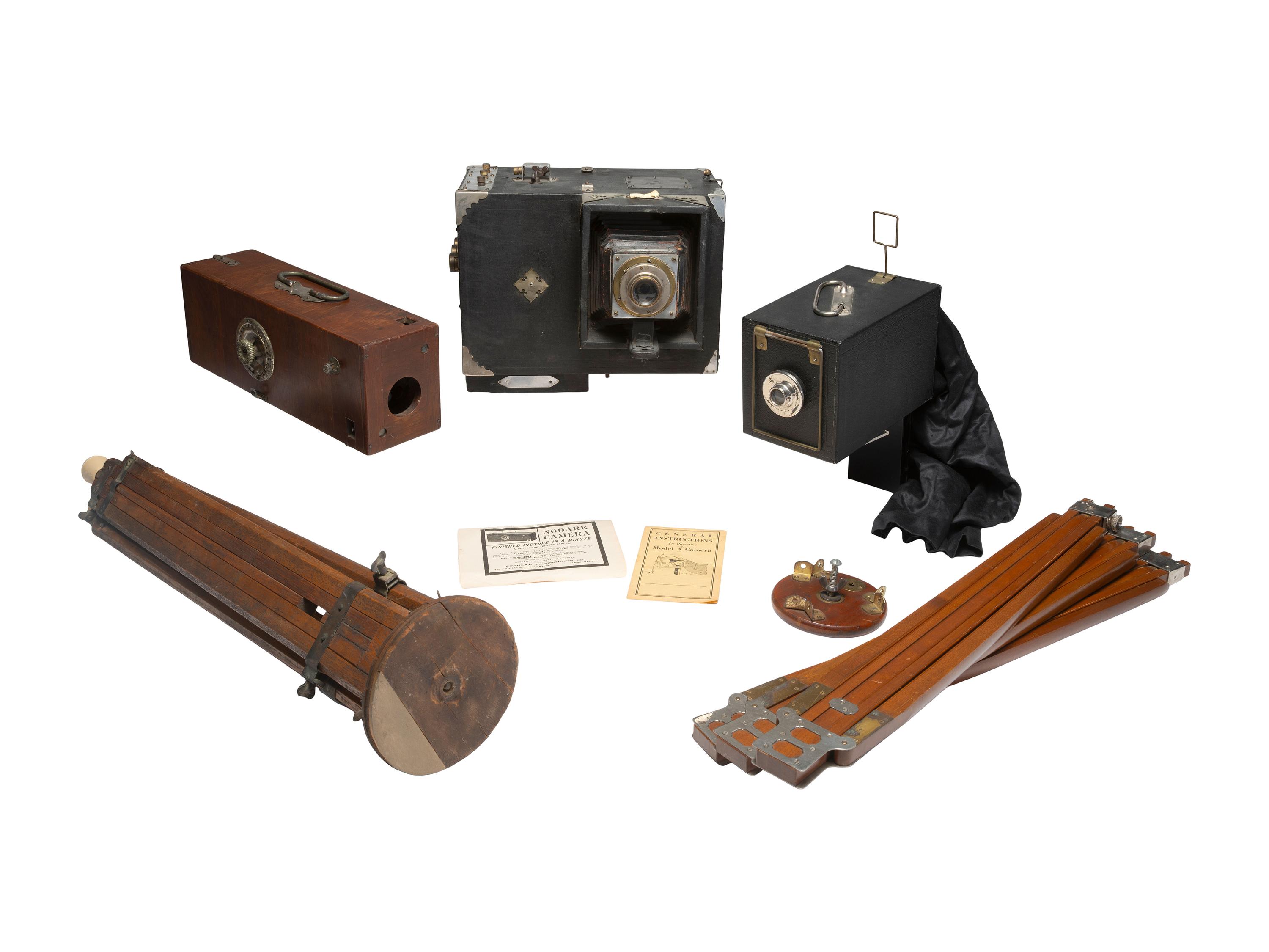 [CAMERAS] 2 tintype cameras, incl. Nodark wooden box camera and unique camera, with Model A Instant.