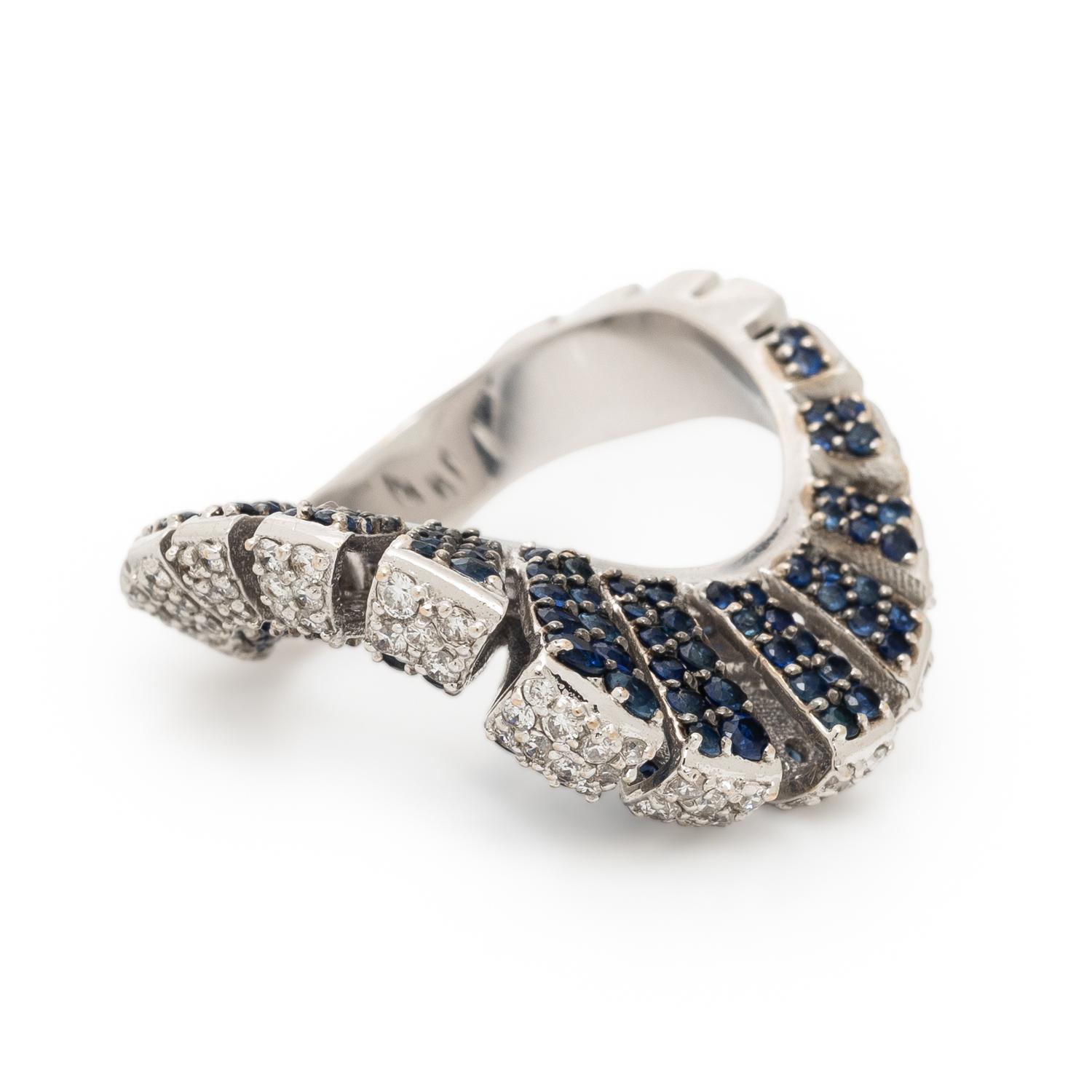 White Gold, Diamond, and Sapphire Twist Ring