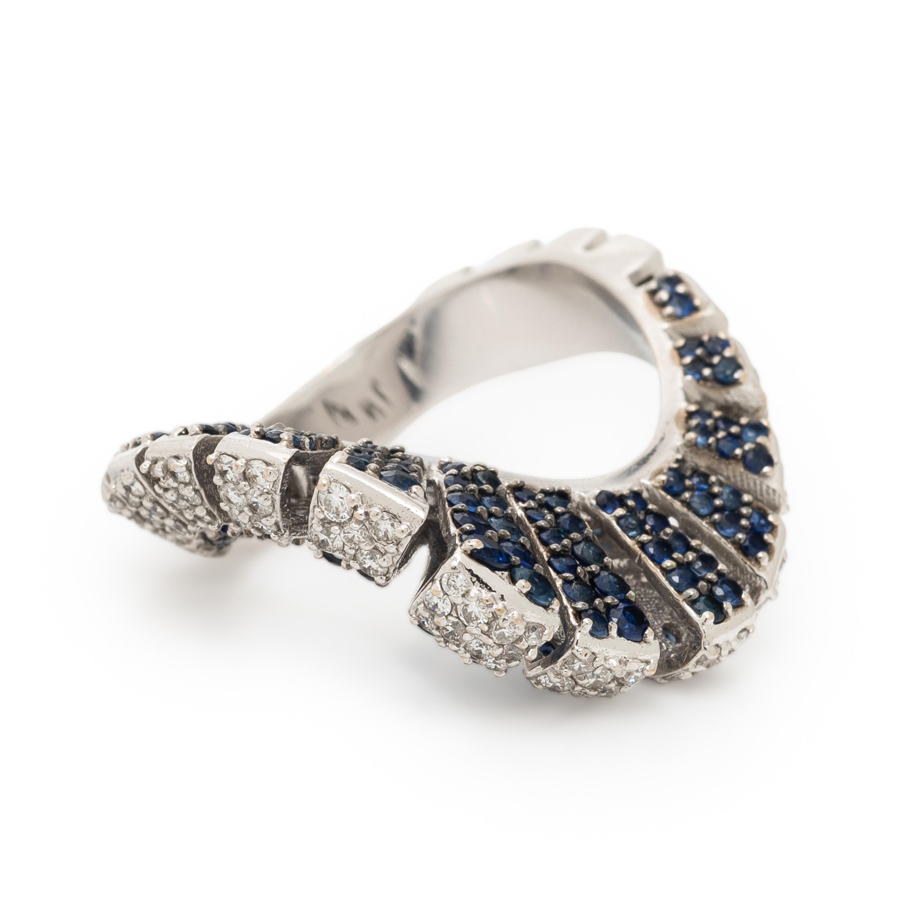 White Gold, Diamond, and Sapphire Twist Ring