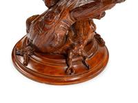 An Italian Grotto Style Carved Walnut Tree Trunk-Form Table Base with Glass Top