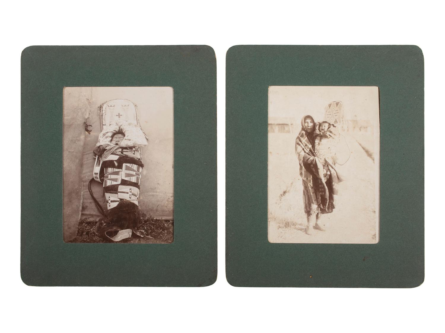 [NATIVE AMERICANS]. A group of 10 photographs of the Custer Battlefield and Crow Indians, incl. Chief "Two Moons" and "Curly."