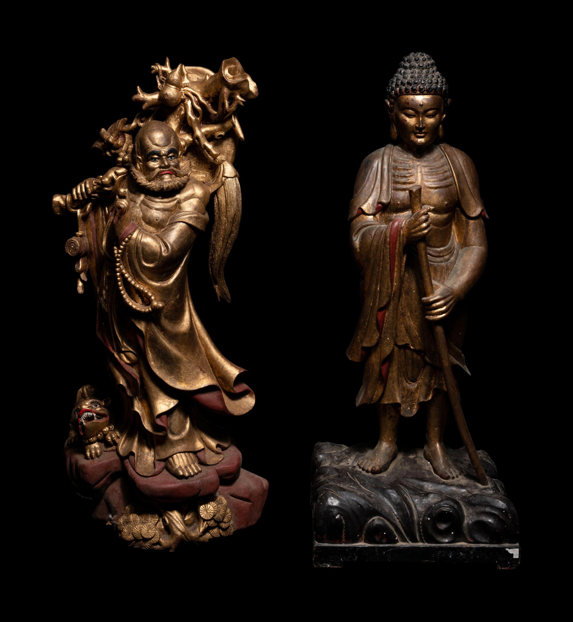 Two Chinese Gilt Wood Figures