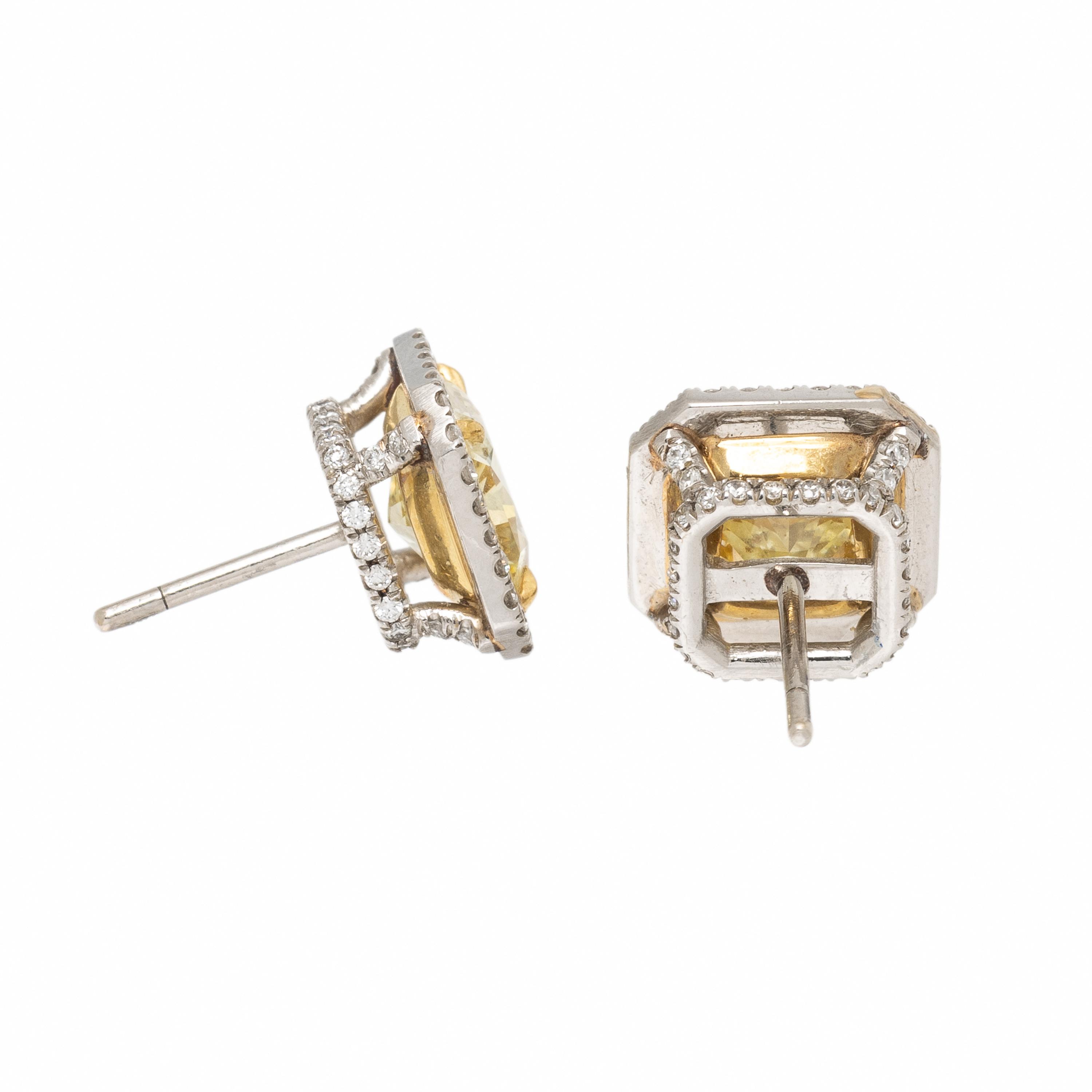 Fancy Yellow Diamond and Diamond Earrings