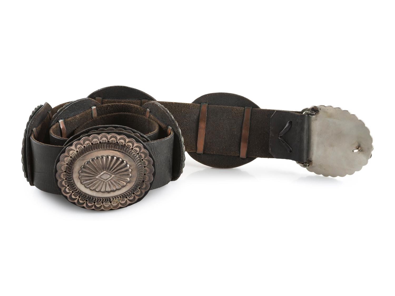 Navajo Stamped Silver Concha Belt