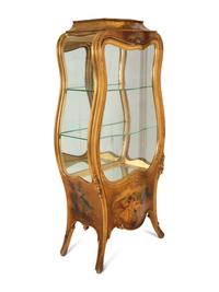 A Louis XV Style Giltwood Vernis Martin Vitrine Cabinet