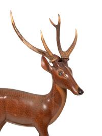 A Pair of Carved Fruitwood and Antler Mounted Models of Deer
