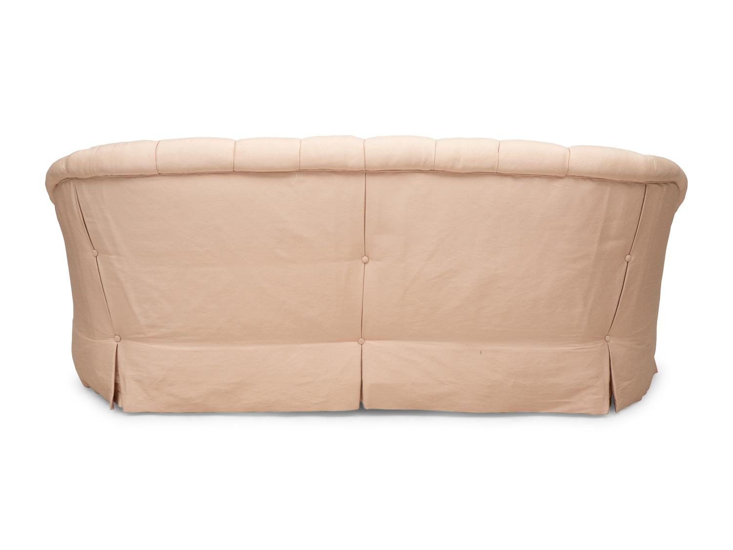 A Button-Tufted Silk Upholstered Settee