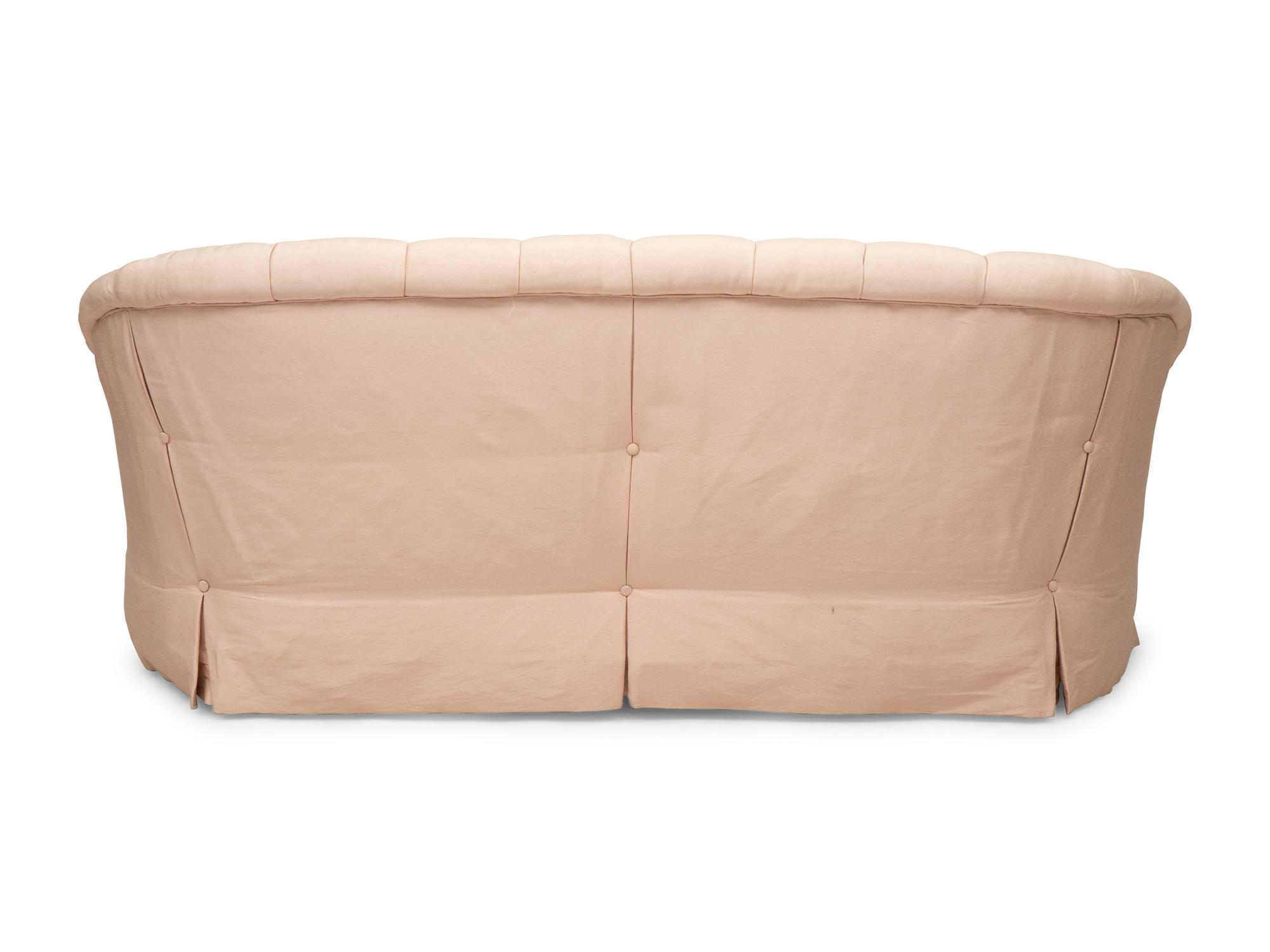 A Button-Tufted Silk Upholstered Settee