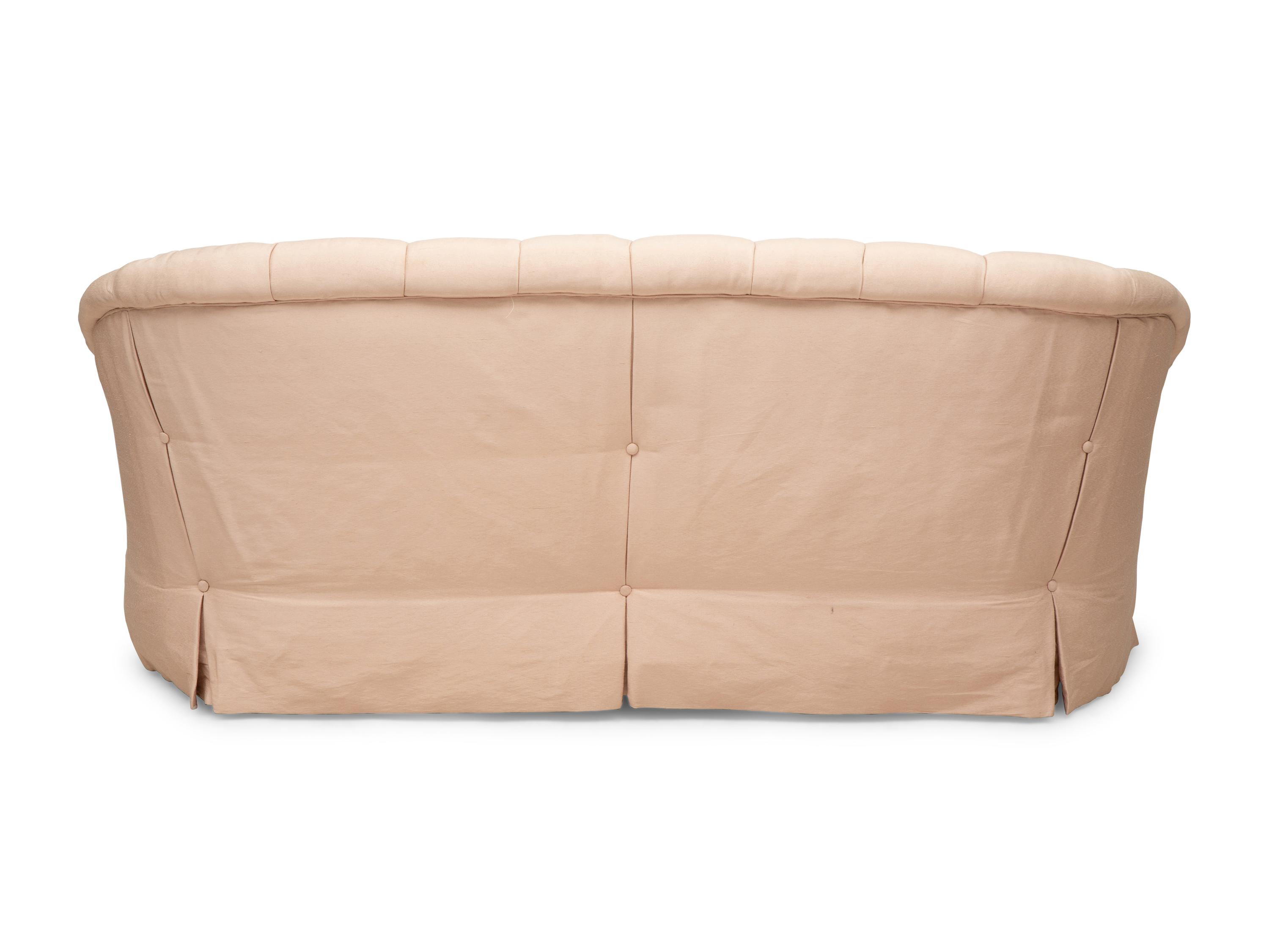 A Button-Tufted Silk Upholstered Settee