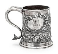 with repousse decoration, monogrammed.