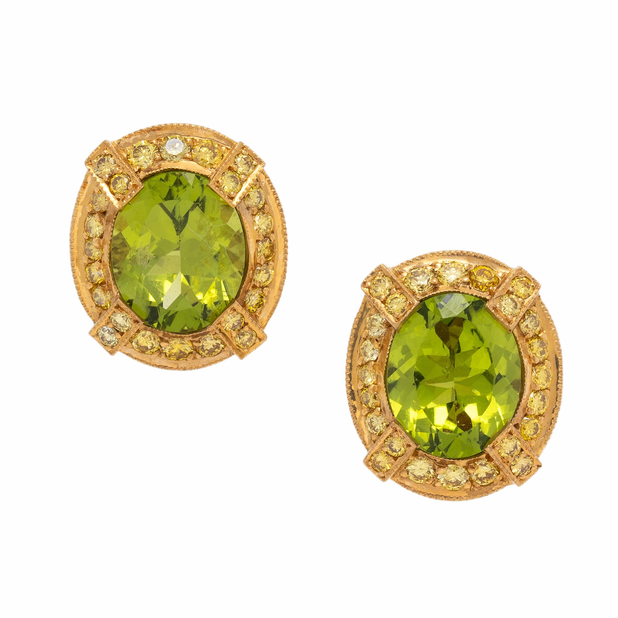 Peridot, Yellow Sapphire, and Yellow Gold Earrings
