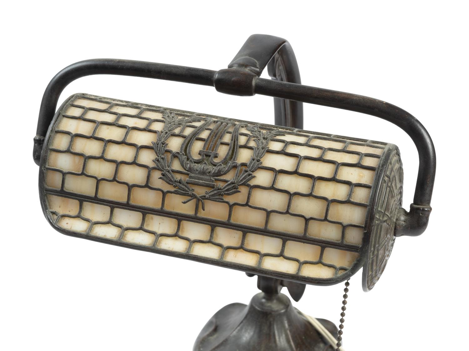 A Handel Slag Glass Desk Lamp or Piano Lamp