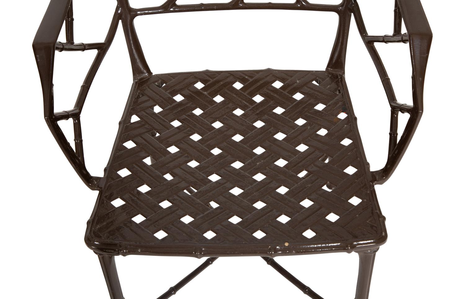 A Set of Eight Cast and Brown-Painted Aluminum Armchairs