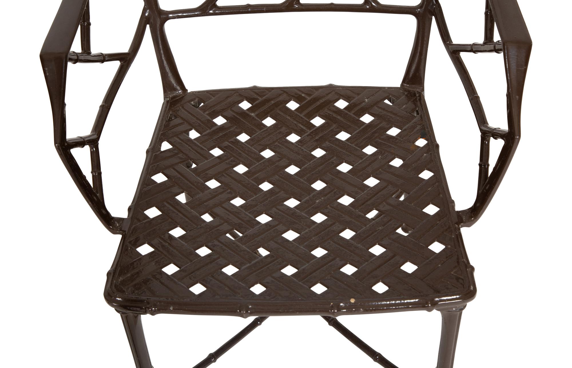 A Set of Eight Cast and Brown-Painted Aluminum Armchairs
