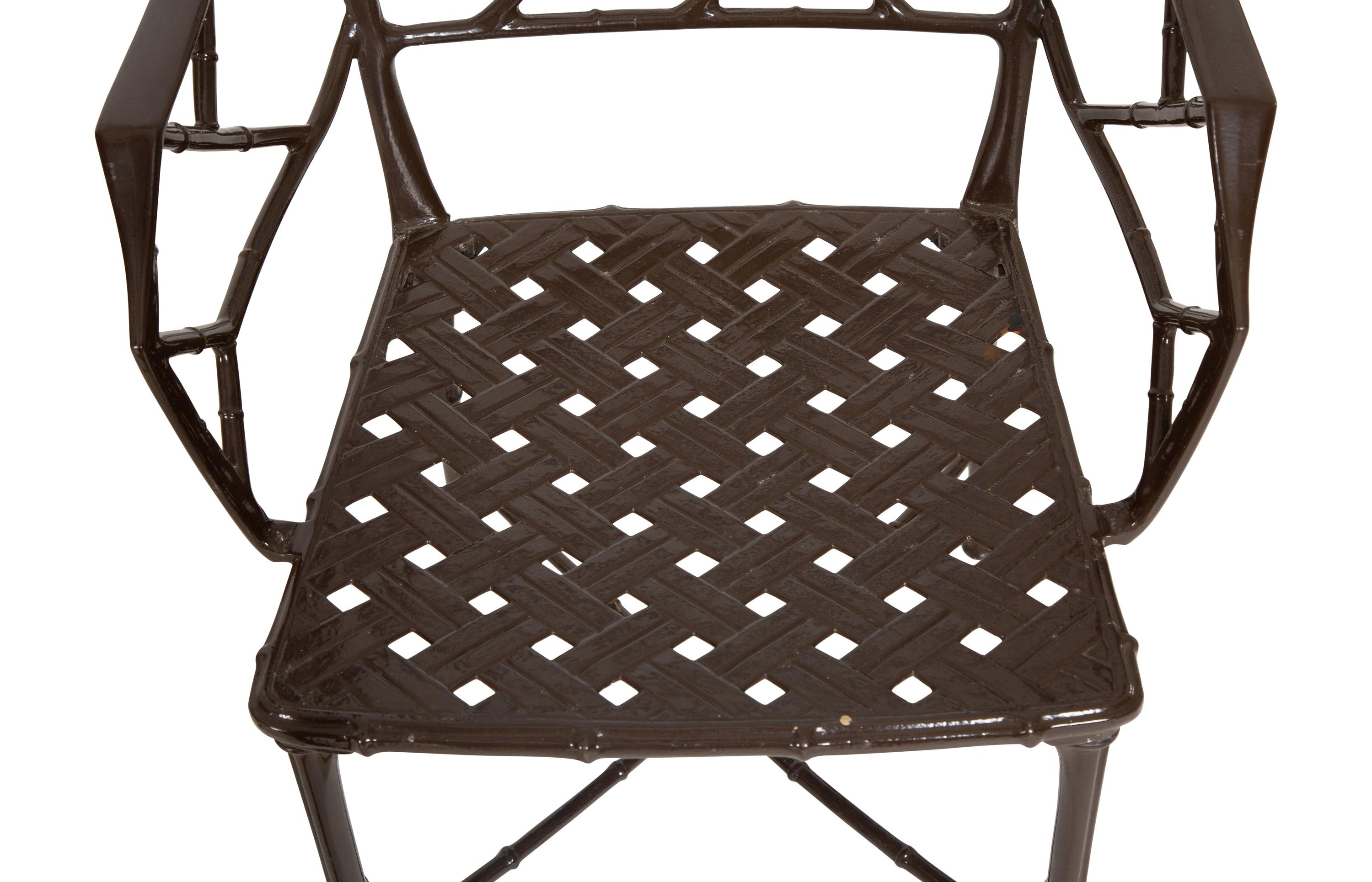 A Set of Eight Cast and Brown-Painted Aluminum Armchairs