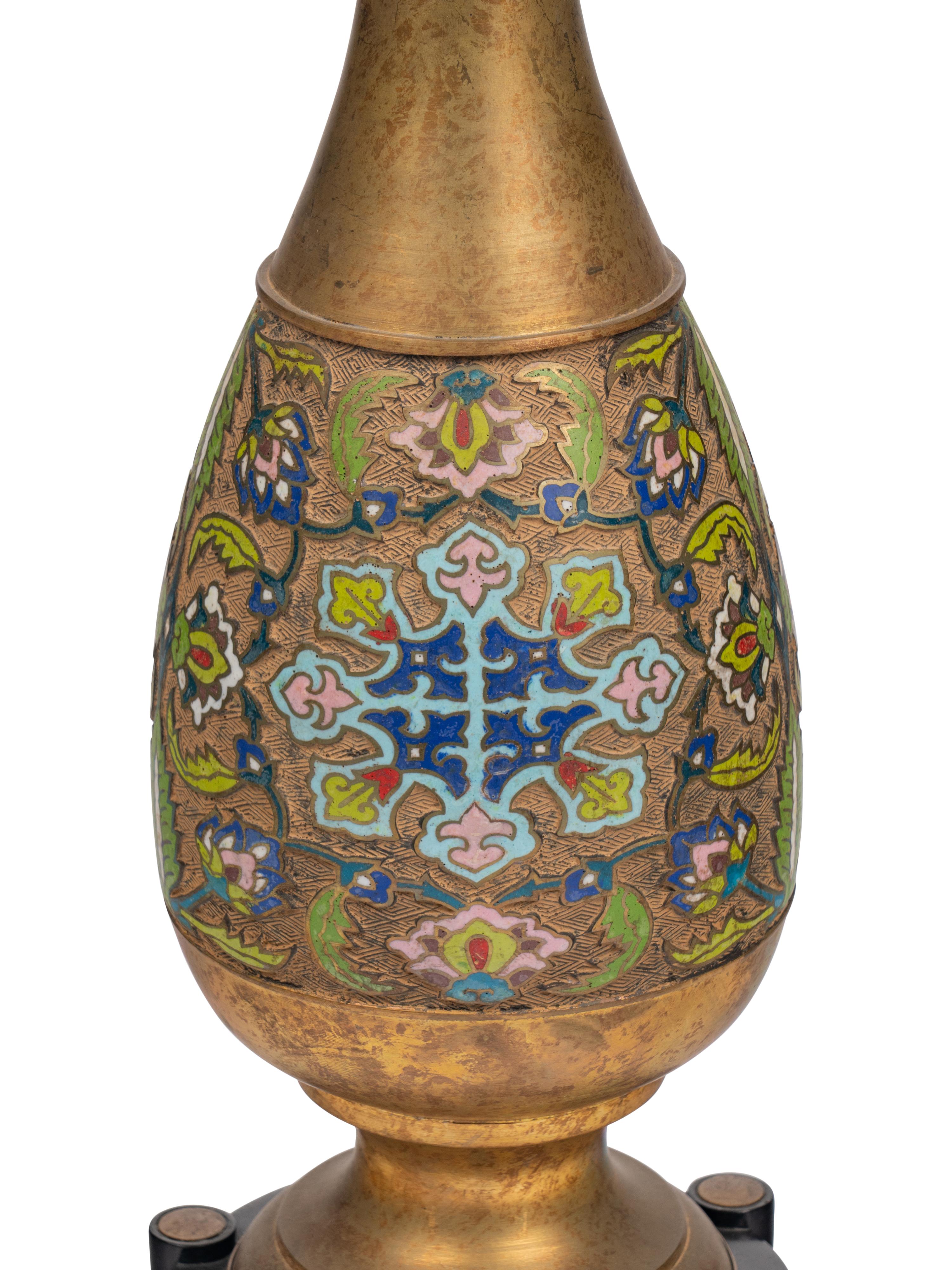 A Brass and Cloisonné Table Lamp