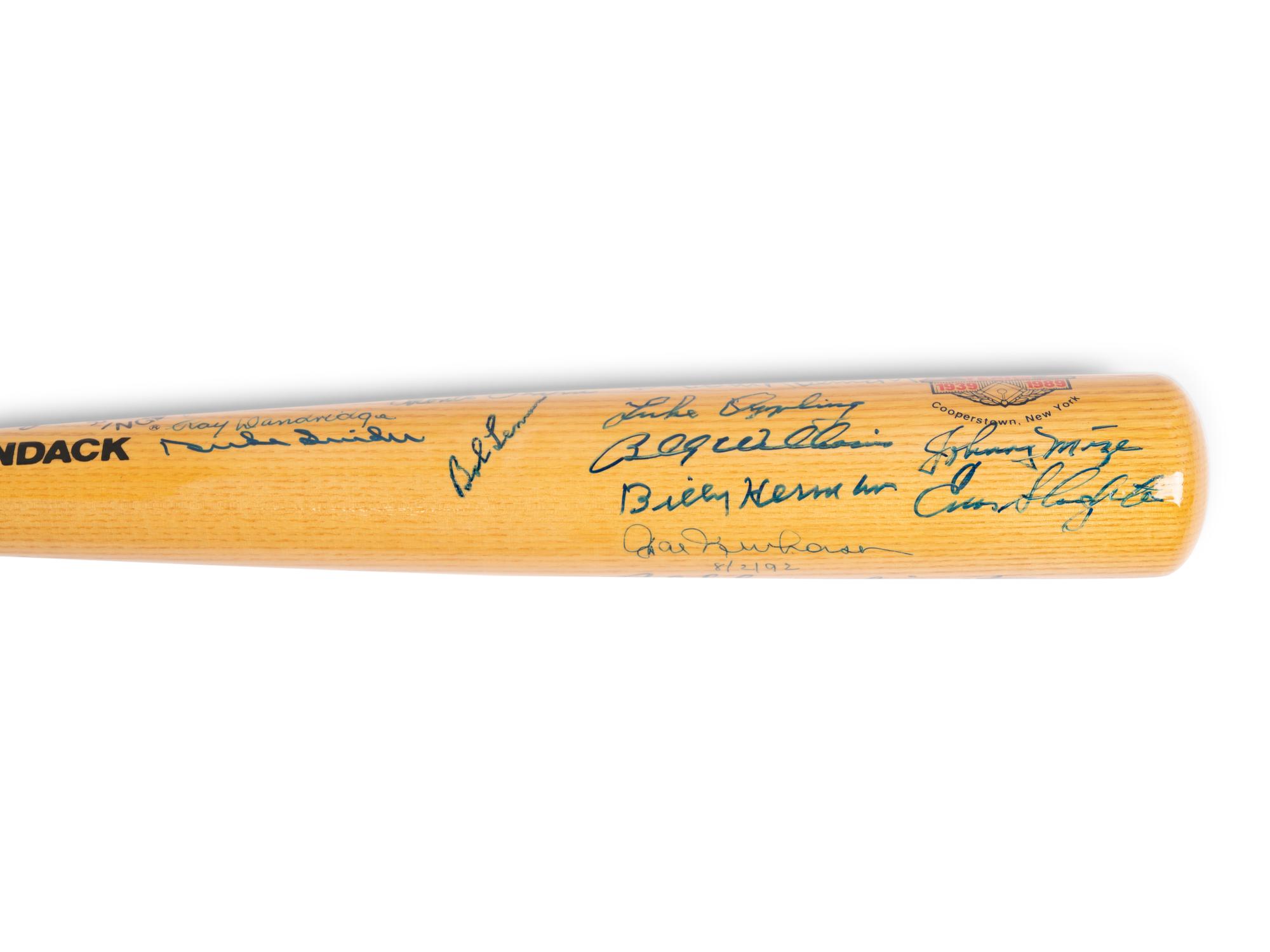 A National Baseball Hall of Fame 50th Anniversary Signed Autograph Bat (23 Signatures, Beckett Authentication Services Letter BAS Certified)