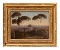 View of St, Peter's, Rome, from Monte Mario, showing the stone pines in the garden of the Villa Mellini