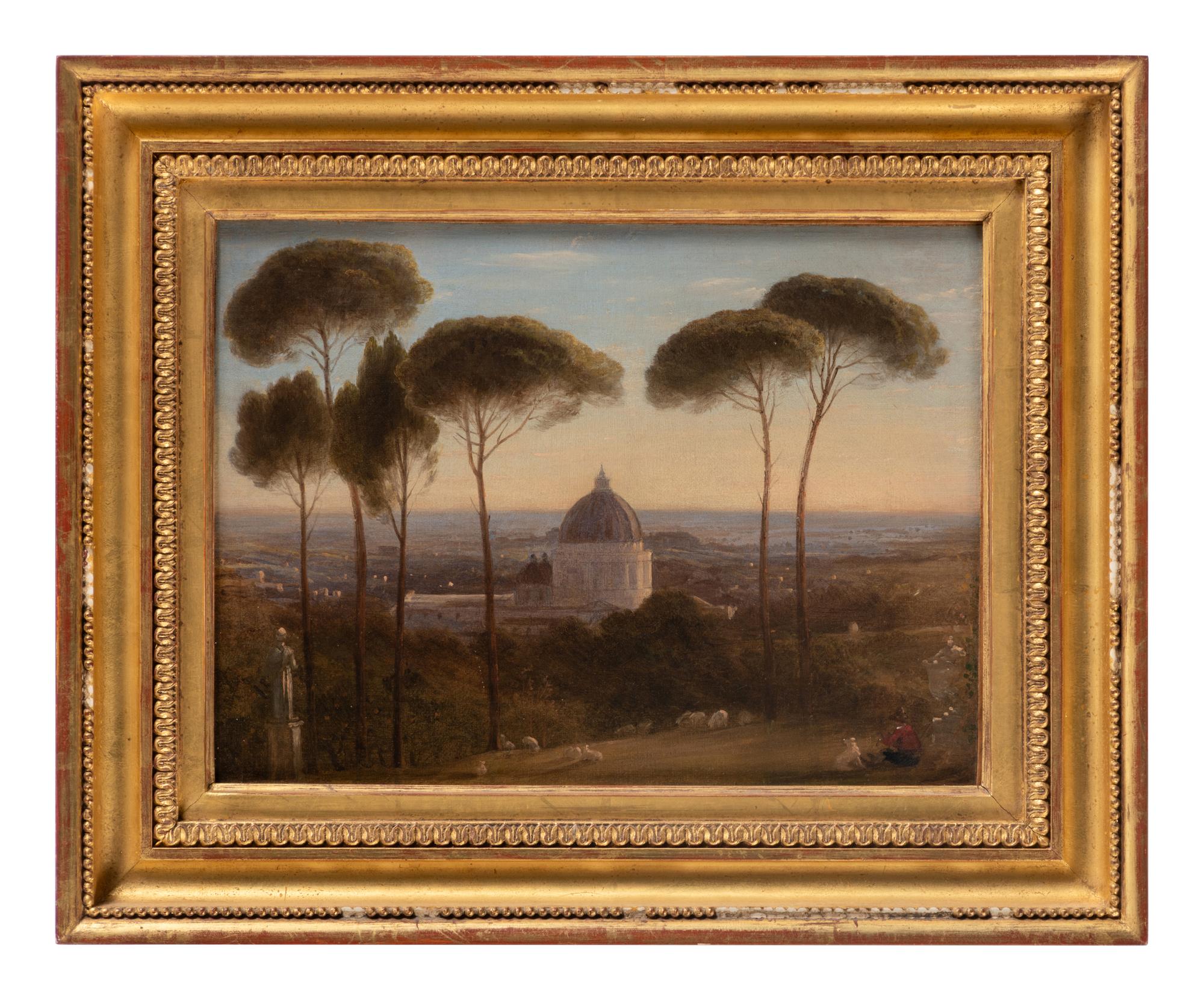 View of St, Peter's, Rome, from Monte Mario, showing the stone pines in the garden of the Villa Mellini