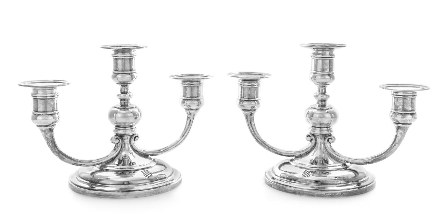 A Pair of American Silver Three-Light Candelabra