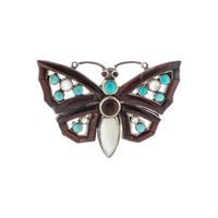 STERLING SILVER AND HARDSTONE BUTTERFLY BROOCH