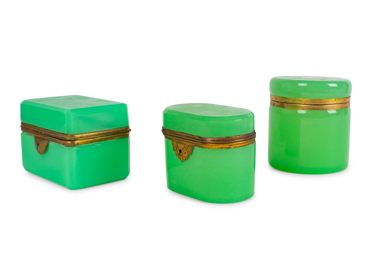 Three French Opaline Glass Covered Boxes — 19TH CENTURY