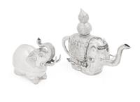 Two Silver Elephant-Form Articles