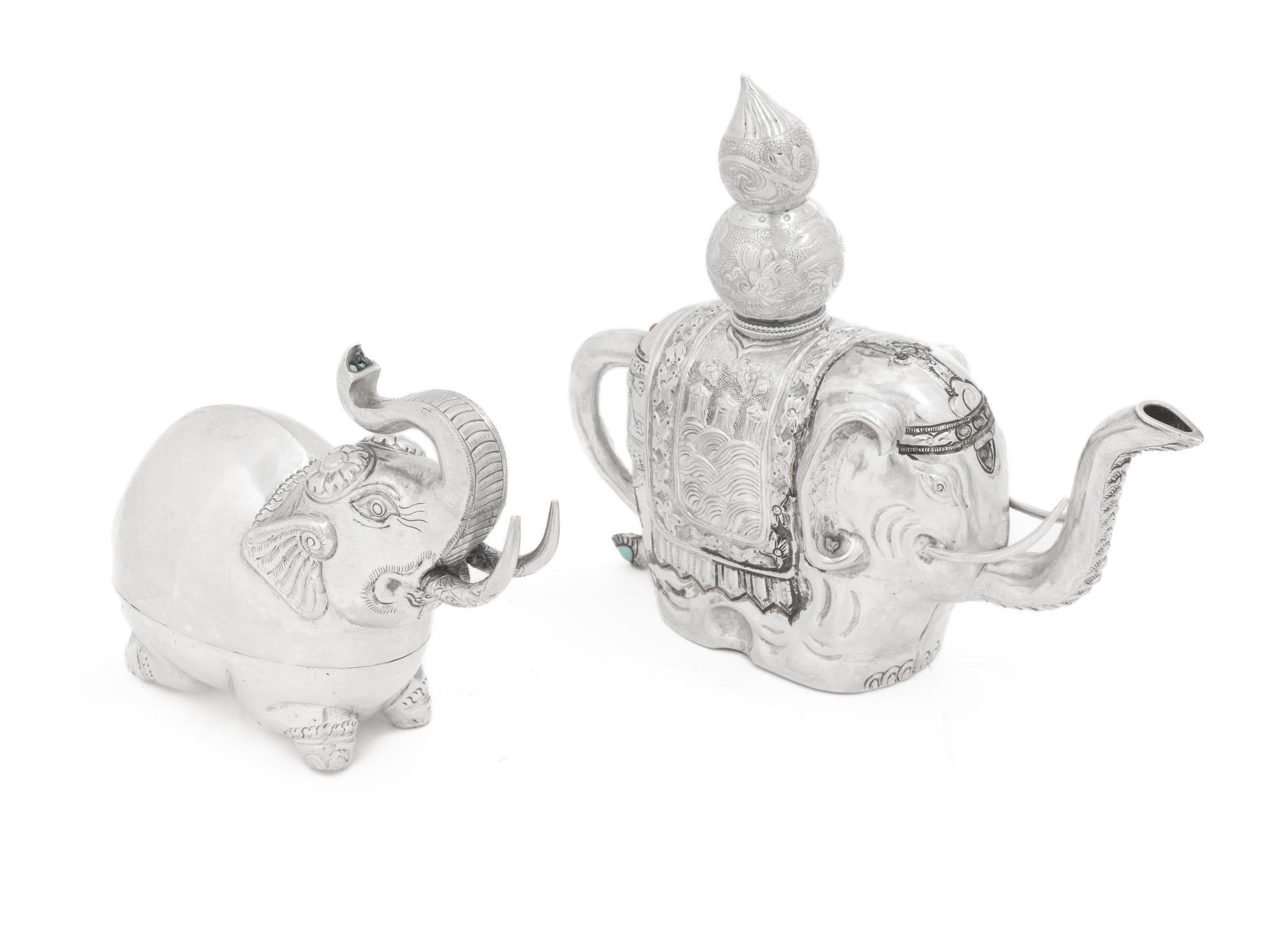 Two Silver Elephant-Form Articles