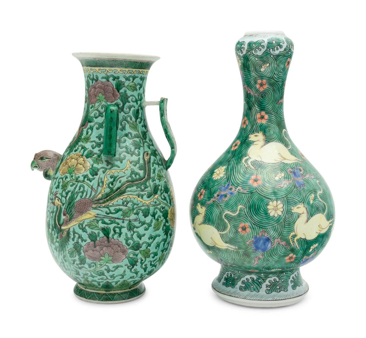 Two Chinese Famille Verte Porcelain Vases