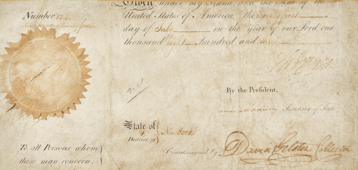 [Presidential] Jefferson, Thomas, and James Madison. Partial Document, Signed