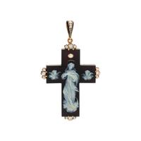VICTORIAN, ONYX CAMEO AND DIAMOND CROSS PENDANT/BROOCH