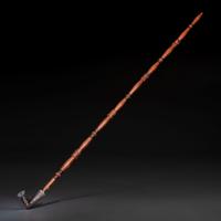 Monumental Ojibwe Calumet Pipe, with Fine Lead Inlay Burl Bowl
