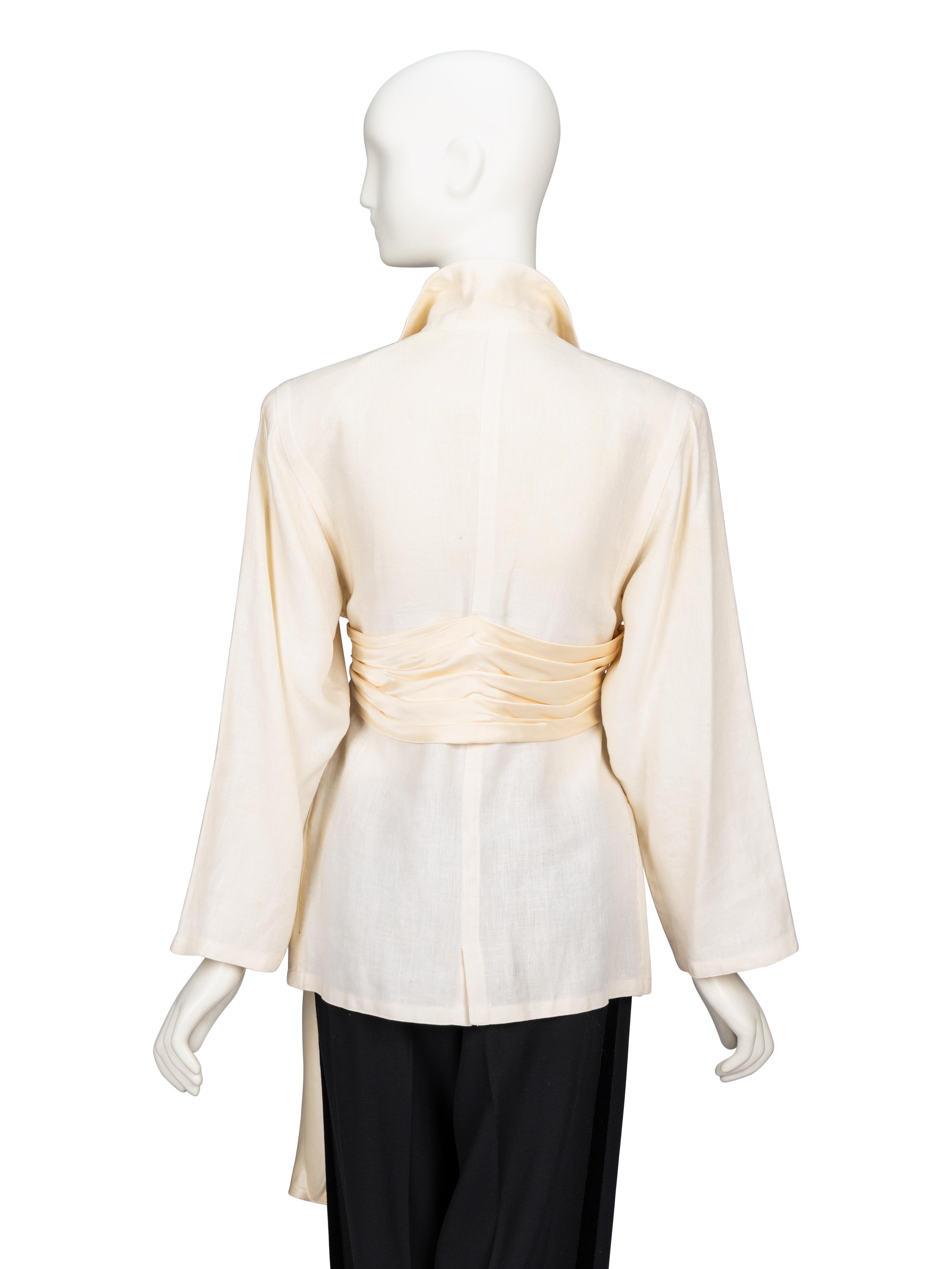 Gianni Versace, Ecru Linen Draped Blazer with Satin Tie