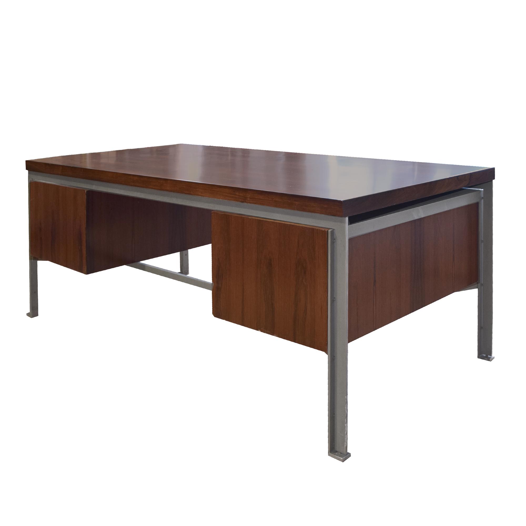 A Rosewood and Steel Desk, Knoll 75" W x 37.5" D x 29.5" H — United States, Mid-20th Century