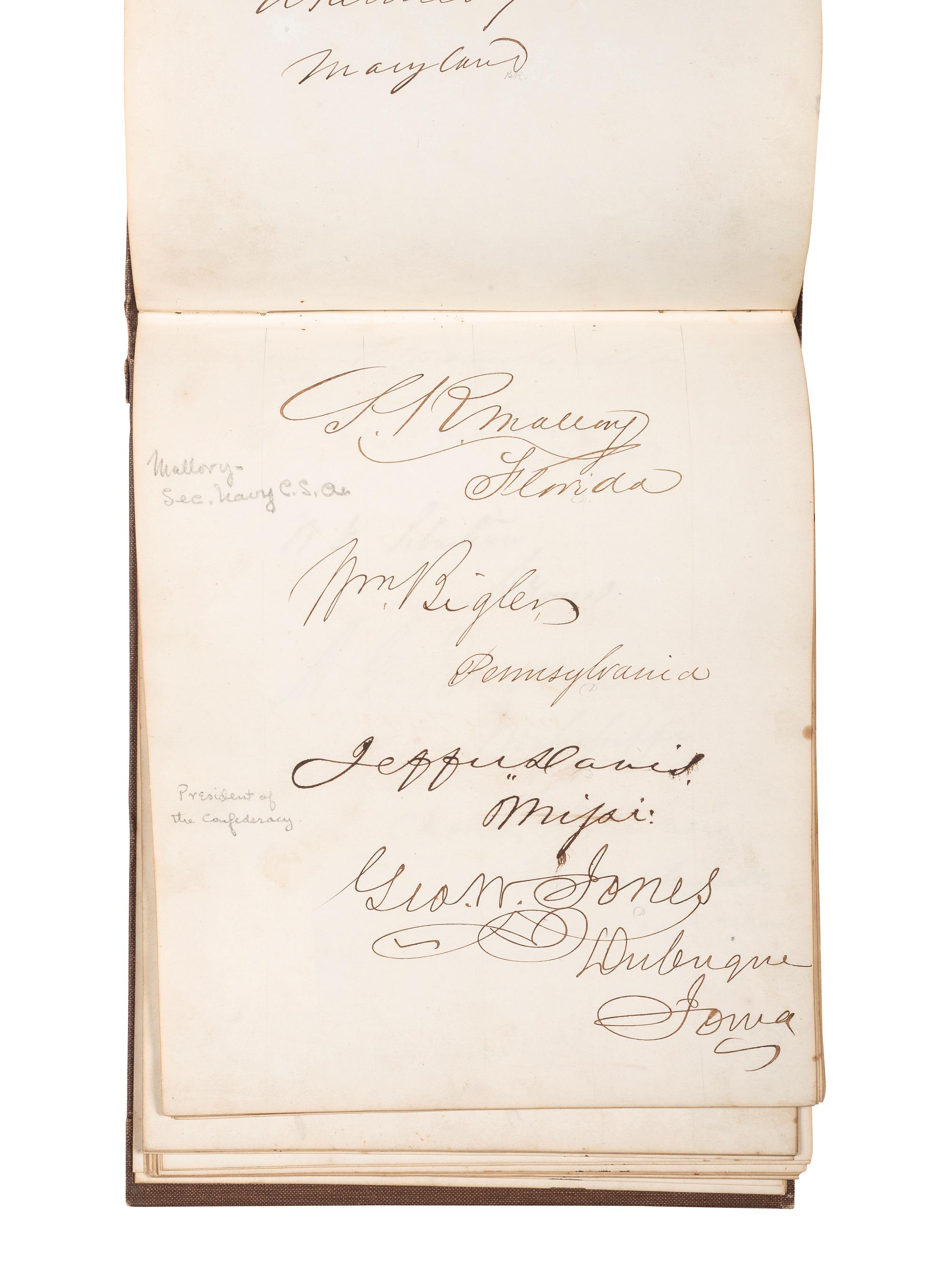 [POLITICS]. Autograph book with signatures from the James Buchanan administration, including: