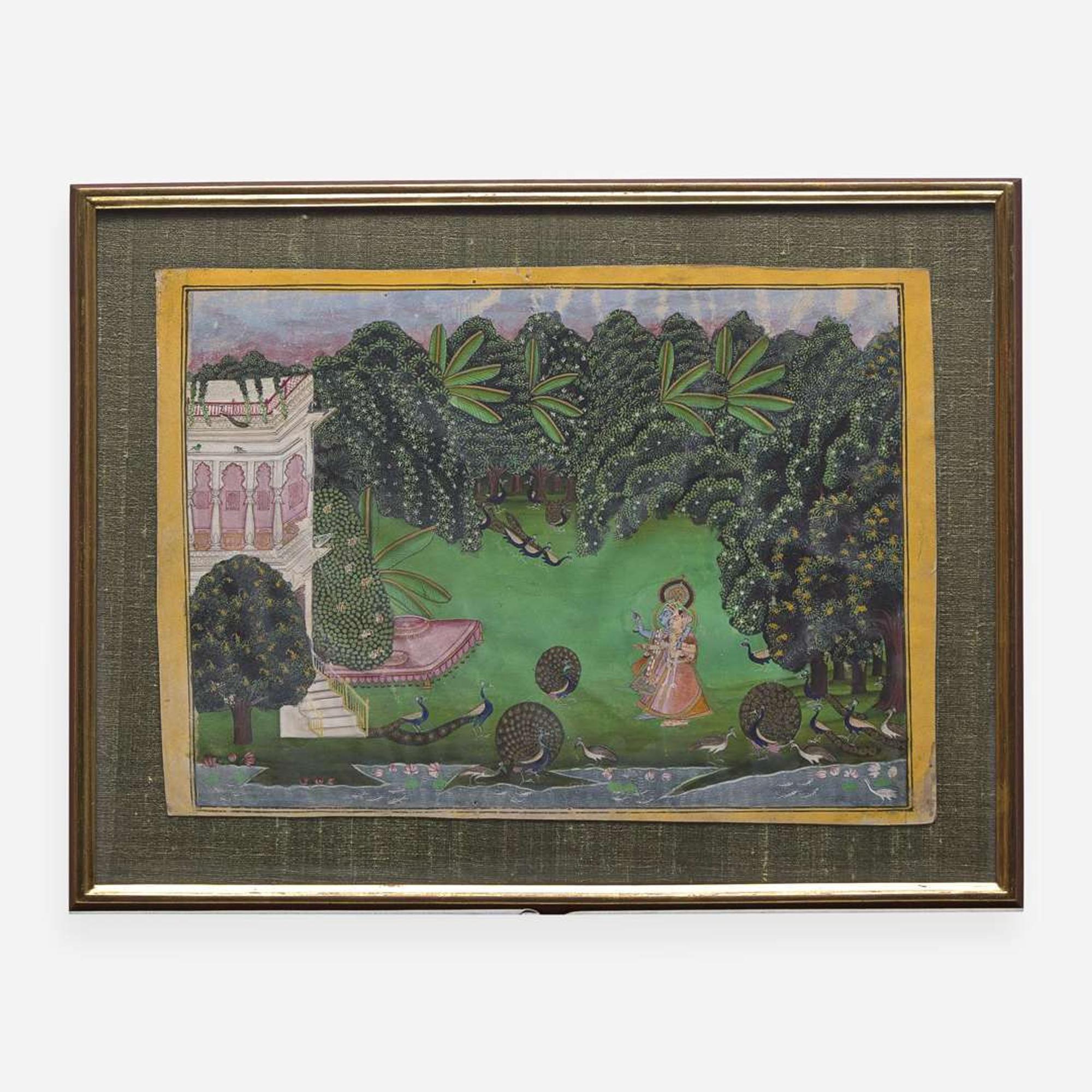 Two Rajasthani miniature paintings depicting Krishna 印度袖珍画两幅 19th century ????
